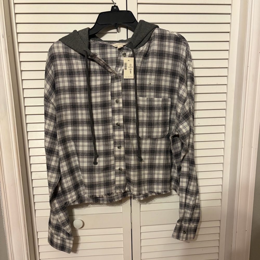 Aeropostale Gray Plaid Shirt with Hood
